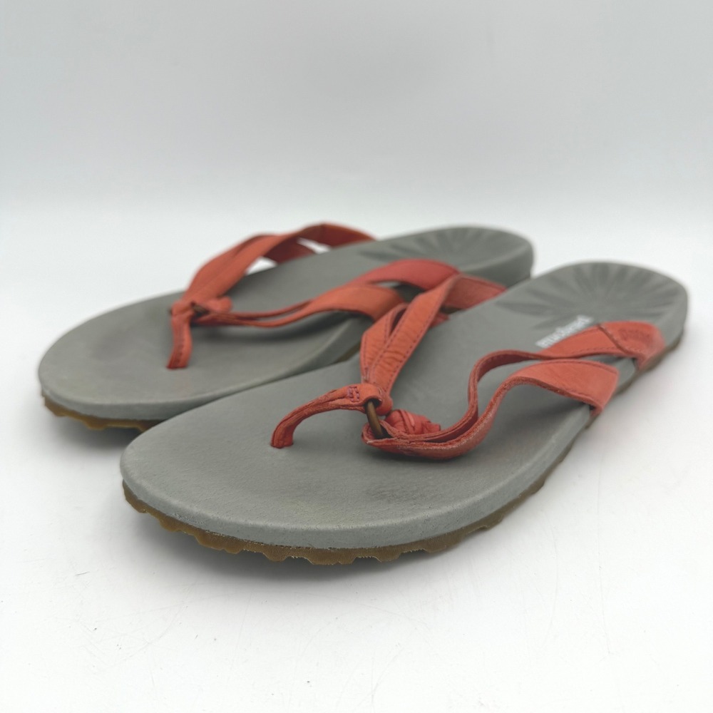 Patagonia Womens 7M Sandals Orange Grey‎ Leather Thong Multi Strap Flip Flop